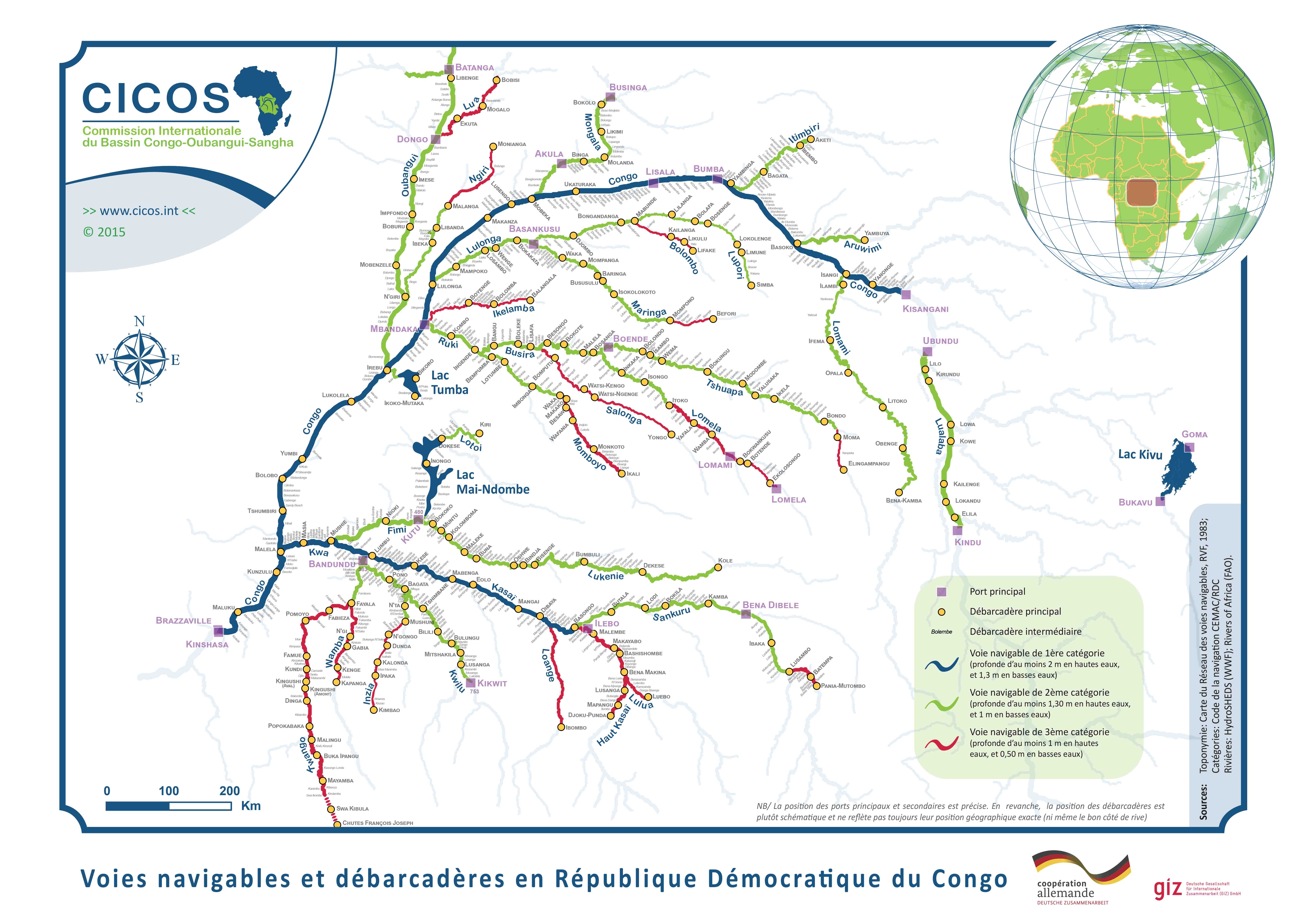 Carte Riviere Rdc Voies navigables | CICOS